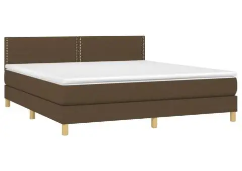 Pat box spring cu saltea, maro închis, 160x200 cm, textil - 3/5