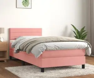 vidaXL Pat box spring cu saltea, roz, 100x200 cm, catifea