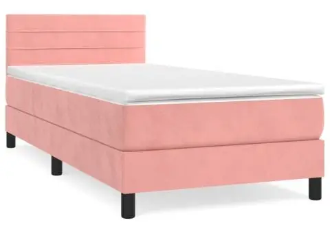 Pat box spring cu saltea, roz, 100x200 cm, catifea - 2/5