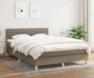 vidaXL Pat box spring cu saltea, gri taupe, 140x200 cm, textil