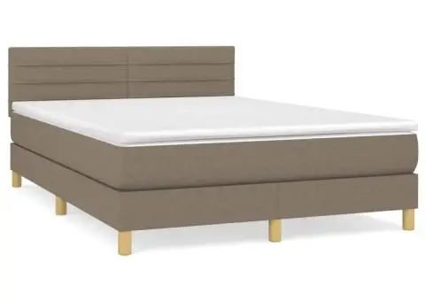 Pat box spring cu saltea, gri taupe, 140x200 cm, textil - 2/5