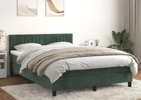 Pat box spring cu saltea, verde închis, 140x200 cm, catifea - 1/5