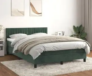 vidaXL Pat box spring cu saltea, verde închis, 140x200 cm, catifea