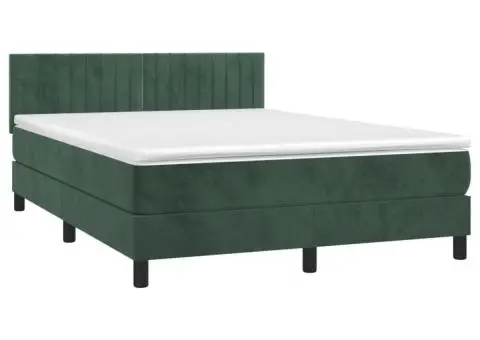 Pat box spring cu saltea, verde închis, 140x200 cm, catifea - 3/5