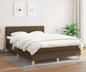 vidaXL Pat box spring cu saltea, maro închis, 140x200 cm, textil