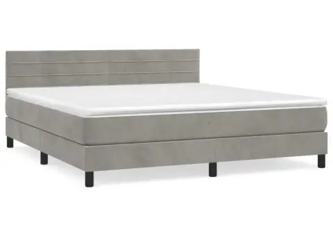 Pat box spring cu saltea, gri deschis, 160x200 cm, catifea - 2/5