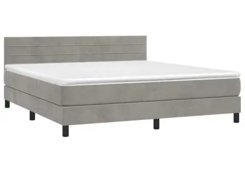 Pat box spring cu saltea, gri deschis, 160x200 cm, catifea - 3/5