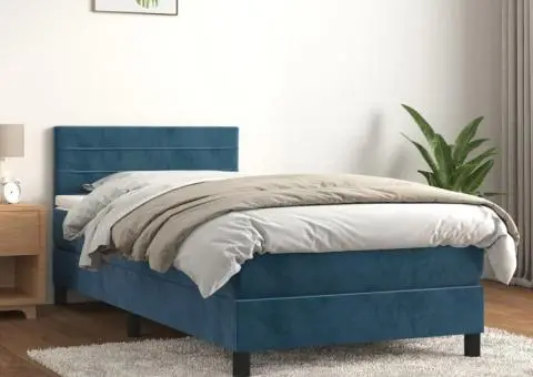 Pat box spring cu saltea, albastru închis, 80x200 cm, catifea - 1/5