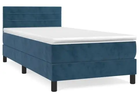 Pat box spring cu saltea, albastru închis, 80x200 cm, catifea - 2/5