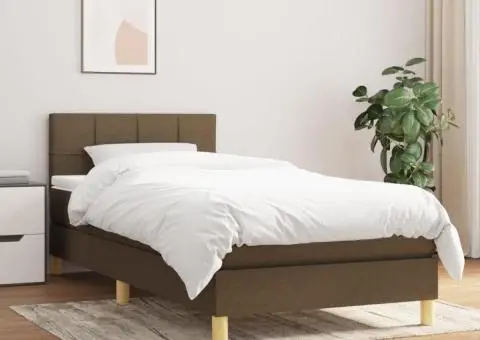 Pat box spring cu saltea, maro închis, 90x200 cm, textil - 1/5