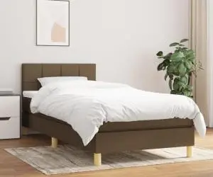 vidaXL Pat box spring cu saltea, maro închis, 90x200 cm, textil