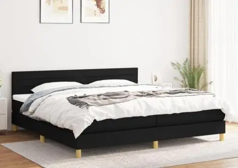 Pat box spring cu saltea, negru, 200x200 cm, textil - 1/5