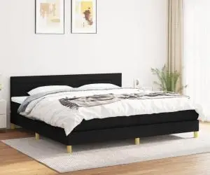 vidaXL Pat box spring cu saltea, negru, 200x200 cm, textil