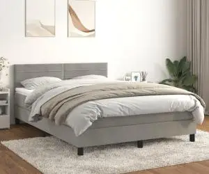 vidaXL Pat box spring cu saltea, gri deschis, 140x190 cm, catifea