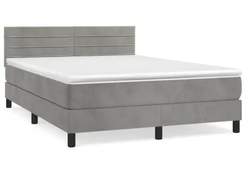 Pat box spring cu saltea, gri deschis, 140x190 cm, catifea - 2/5