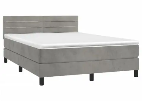 Pat box spring cu saltea, gri deschis, 140x190 cm, catifea - 3/5