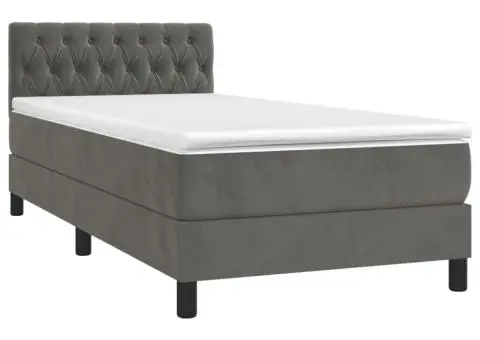Pat box spring cu saltea, gri închis, 100x200 cm, catifea - 3/5