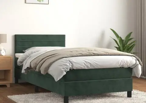 Pat box spring cu saltea, verde închis, 100x200 cm, catifea - 1/5