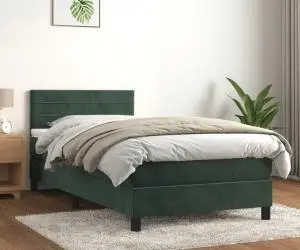 vidaXL Pat box spring cu saltea, verde închis, 100x200 cm, catifea