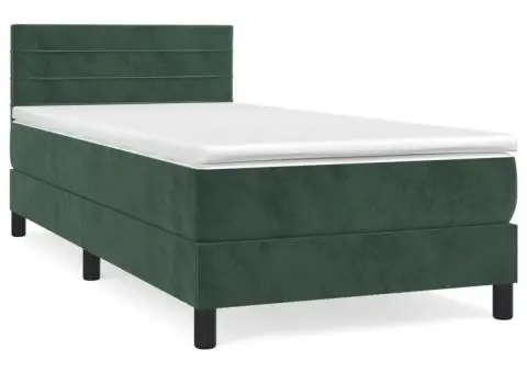 Pat box spring cu saltea, verde închis, 100x200 cm, catifea - 2/5