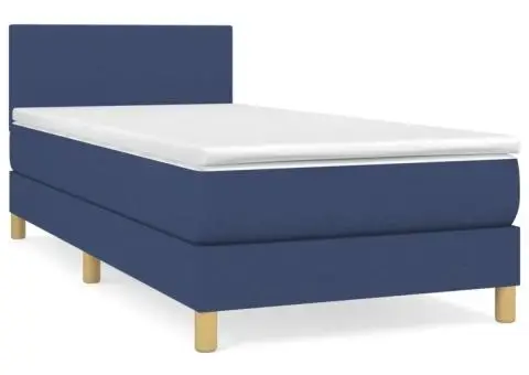 Pat box spring cu saltea, albastru, 90x200 cm, textil - 2/5