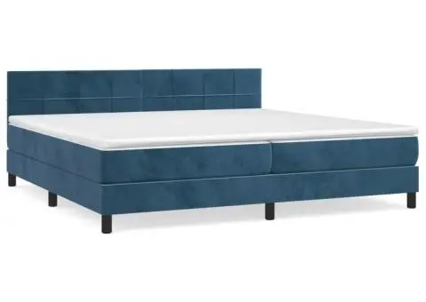 Pat box spring cu saltea, albastru închis, 200x200 cm, catifea - 2/5