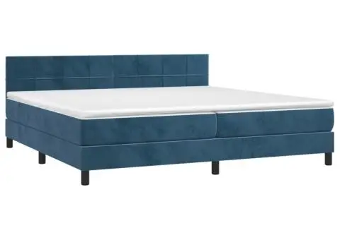 Pat box spring cu saltea, albastru închis, 200x200 cm, catifea - 3/5