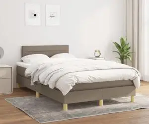 vidaXL Pat box spring cu saltea, gri taupe, 120x200 cm, textil