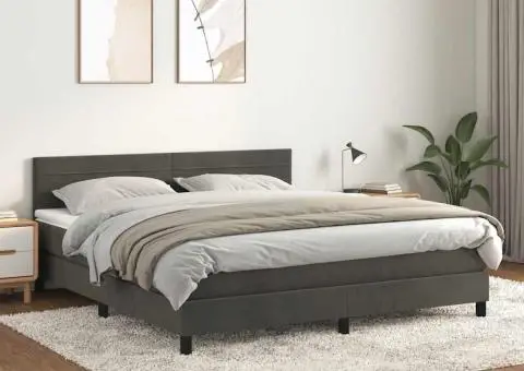 Pat box spring cu saltea, gri închis, 180x200 cm, catifea - 1/5