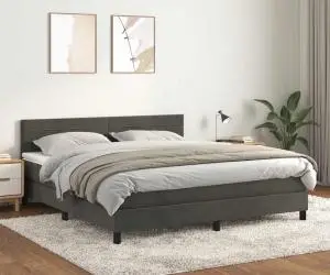 vidaXL Pat box spring cu saltea, gri închis, 180x200 cm, catifea