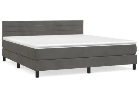 Pat box spring cu saltea, gri închis, 180x200 cm, catifea - 2/5