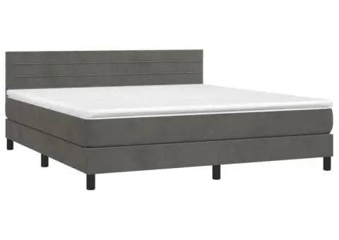 Pat box spring cu saltea, gri închis, 180x200 cm, catifea - 3/5