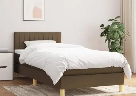 Pat box spring cu saltea, maro închis, 90x190 cm, textil - 1/5