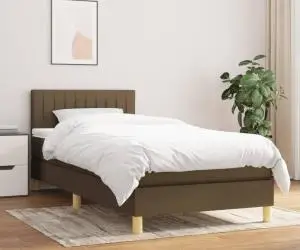 vidaXL Pat box spring cu saltea, maro închis, 90x190 cm, textil
