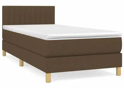 Pat box spring cu saltea, maro închis, 90x190 cm, textil - 2/5