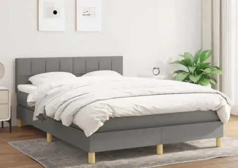 Pat box spring cu saltea, gri închis, 140x200 cm, textil - 1/5