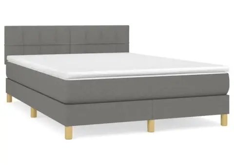 Pat box spring cu saltea, gri închis, 140x200 cm, textil - 2/5