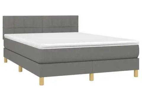 Pat box spring cu saltea, gri închis, 140x200 cm, textil - 3/5