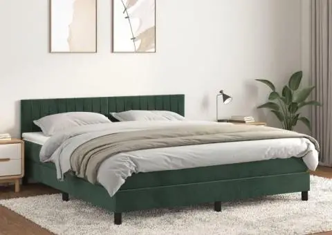 Pat box spring cu saltea, verde închis, 180x200 cm, catifea - 1/5