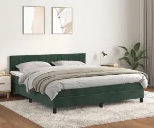 vidaXL Pat box spring cu saltea, verde închis, 180x200 cm, catifea