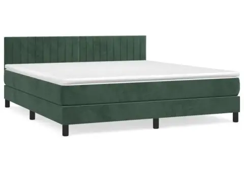 Pat box spring cu saltea, verde închis, 180x200 cm, catifea - 2/5