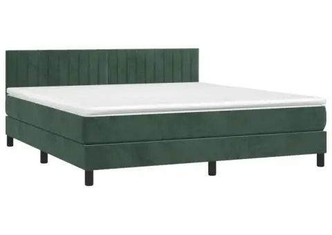 Pat box spring cu saltea, verde închis, 180x200 cm, catifea - 3/5