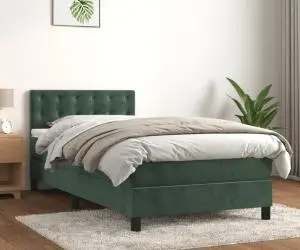vidaXL Pat box spring cu saltea, verde închis, 90x190 cm, catifea