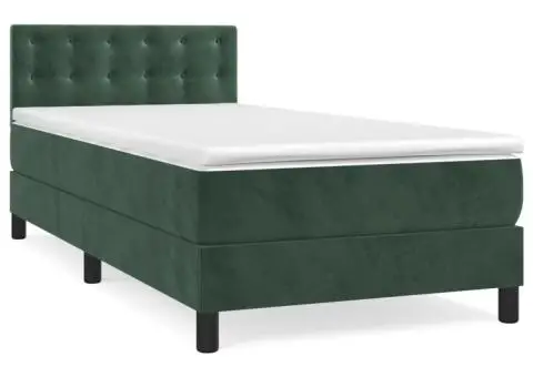 Pat box spring cu saltea, verde închis, 90x190 cm, catifea - 2/5