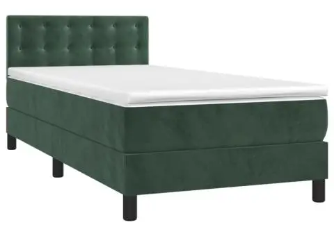 Pat box spring cu saltea, verde închis, 90x190 cm, catifea - 3/5
