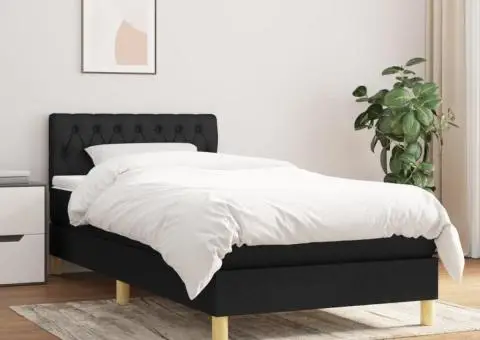 Pat box spring cu saltea, negru, 90x190 cm, textil - 1/5