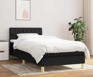 vidaXL Pat box spring cu saltea, negru, 90x190 cm, textil