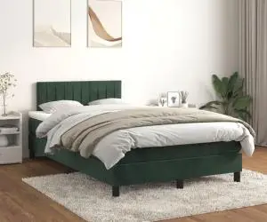 vidaXL Pat box spring cu saltea, verde închis, 120x200 cm, catifea