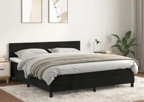 Pat box spring cu saltea, negru, 160x200 cm, catifea - 1/5