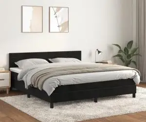 vidaXL Pat box spring cu saltea, negru, 160x200 cm, catifea
